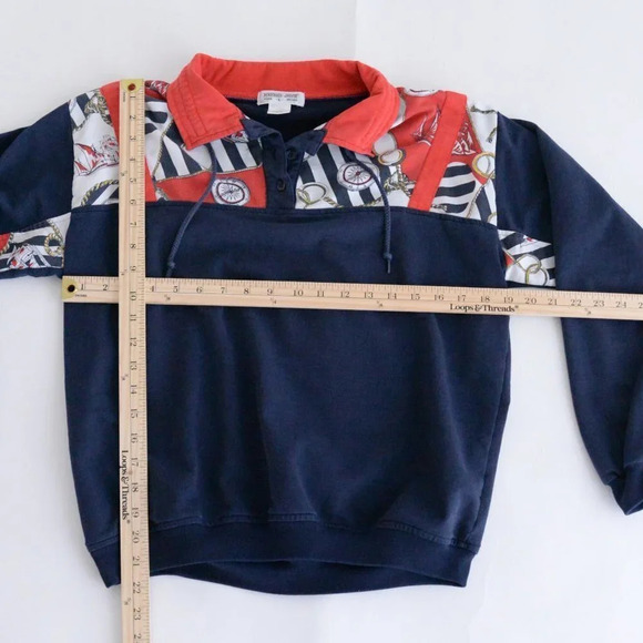 Vintage Euro Joy Navy & Red Nautical Button Collar with Draw String Sweater - Picture 4 of 11